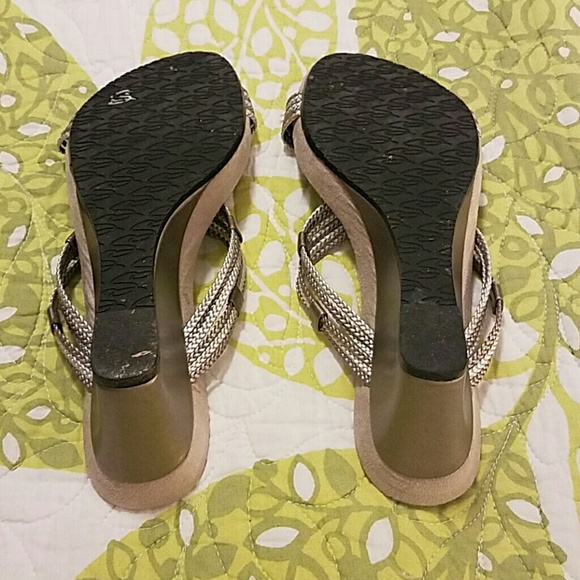 Bronze and Silver Wedge Sandals. - Picture 2 of 6